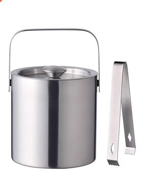 1.3L Ice Barrel Stainless Steel Cylinder Ice Bucket Double