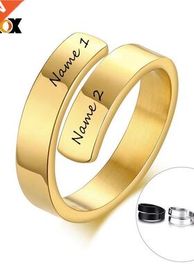 Vnox justable Ribbon Design Free Custom Name Ring for Wom
