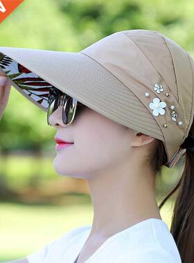 Summer Hats For Women Foldable Sun Hat Pearl Flower Visor Su