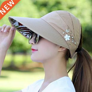 Summer Hats For Women Foldable Sun Hat Pearl Flower Visor Su