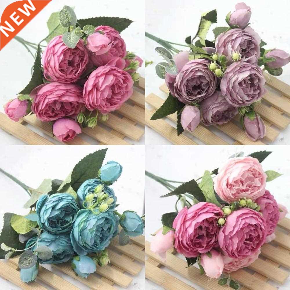 1 Bouquet 9 heads Artificial Peony Tea Rose Flowers Camellia