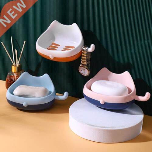 Kawaii Adhesive Soap Dish with Cat Tail Hook Soap Holder Wal