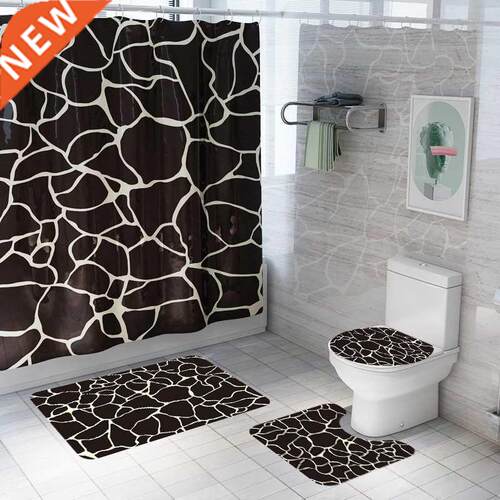Marble Print Shower Curtain 4 Piece Carpet Cover Toilet Cov