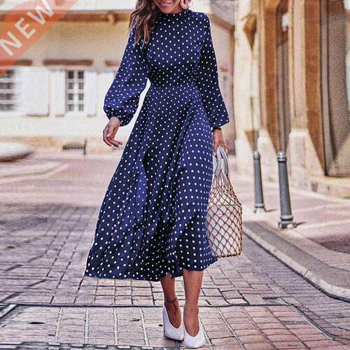 CVYATAYA Boho Lantern Long Sleeves Polka Dot Printed Midi Dr