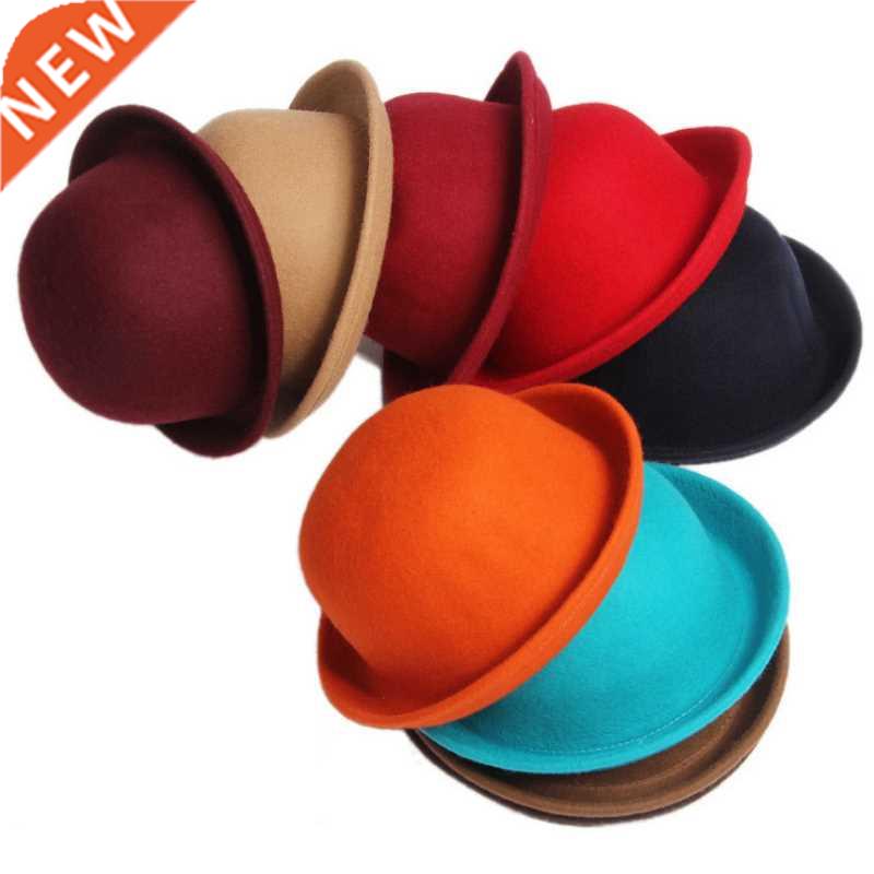 Adult Children Flat-top Fedora Hat Pure Color Imitation Wool
