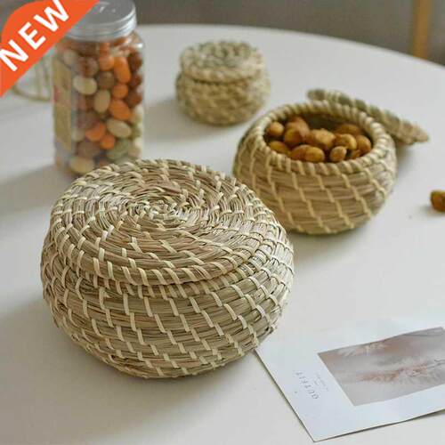 Rattan Woven Storage Box Straw Basket Tea Can Storage Jar