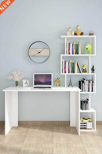 Zig Zag Bookshelf Desk, Office Table, White Color