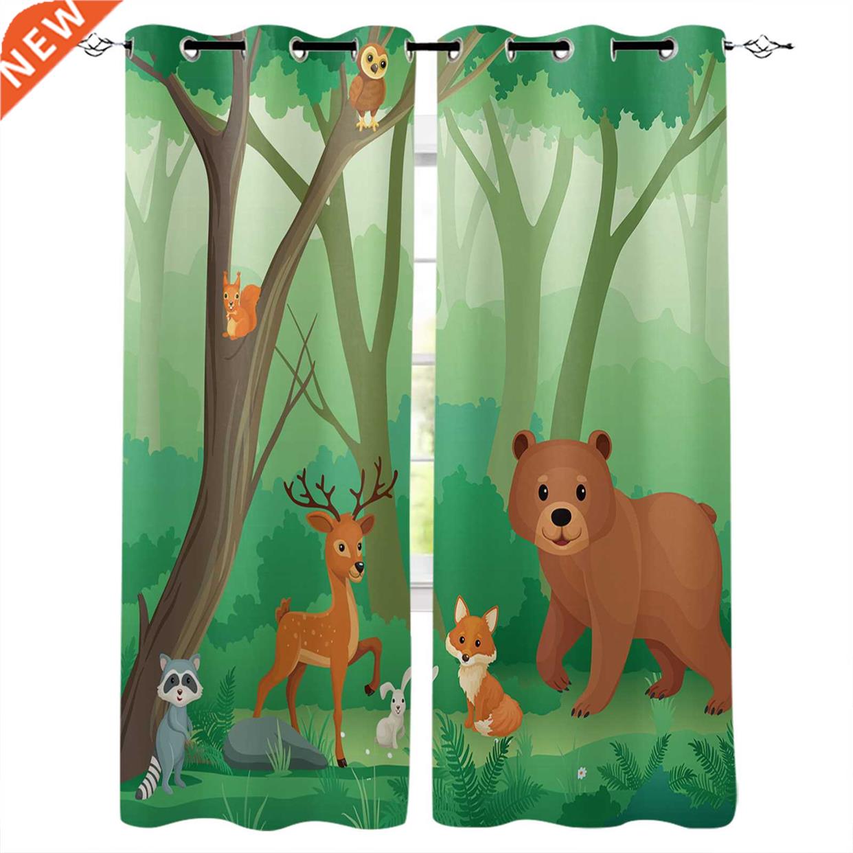 Tropical Jungle Cartoon Animals Window Curtains Kitchen