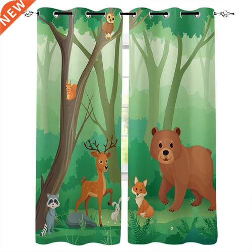Tropical Jungle Cartoon Animals Window Curtains Kitchen