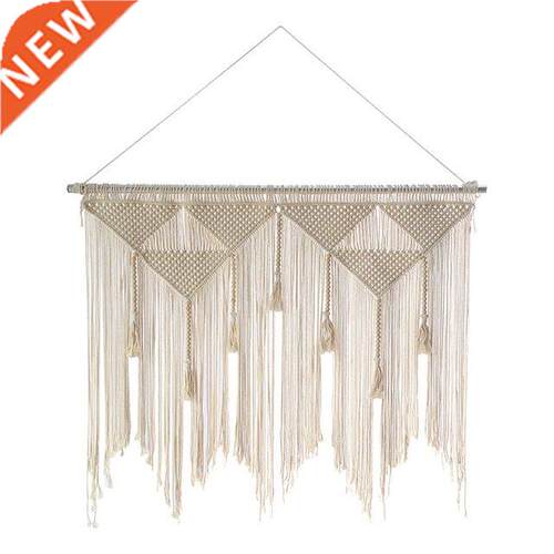 Macrame Wall Hanging Boho Woven Tapestry, Beige White Tassel