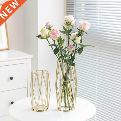 Luxury Transparent Glass Vases Wth Metal Golden Small Vase