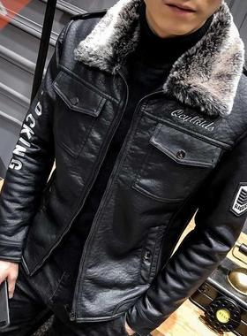 2022 Men Jacket Winter Faux Fur Coat Casual Motor PU Leather