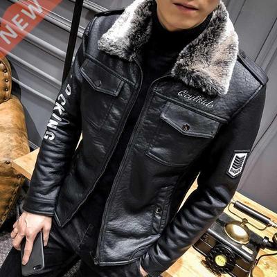 2022 Men Jacket Winter Faux Fur Coat Casual Motor PU Leather