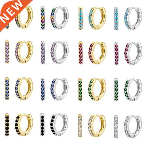 7mm 925 Sterling Silver Ear Buckle Rainbow Zircon Small Hoop