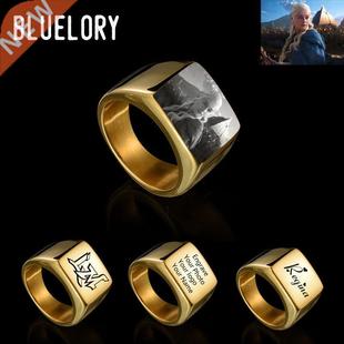 Bluelory Punk Square m Men Rings Engraved Your Name Pho