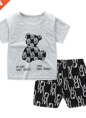 2pcs/set Fashion Boys Cartoon Black Bear Kids Suit Infantil