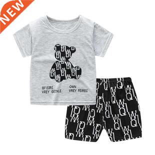 2pcs/set Fashion Boys Cartoon Black Bear Kids Suit Infantil