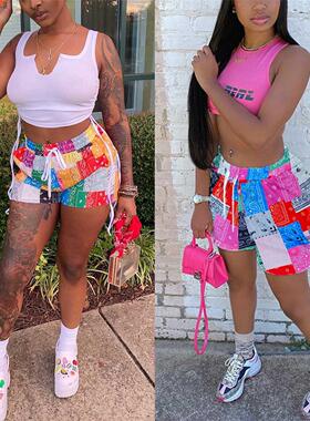 2021 NEW Bandana Woen Fashion Print Shorts Suer Beach Loo