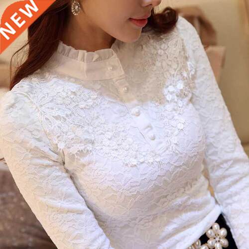 New Women Lace Embroidery Blouse Feminine Black Lace Primer