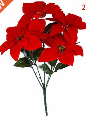 2 Pieces Artificial Poinsettia Flower Fake Christmas Flower