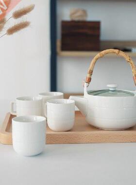 Simple Japanese bamboo handle teapot flower grass tea pot