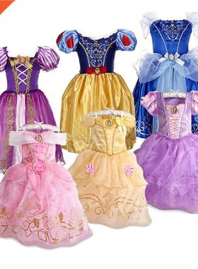 Girls Rapunzel Snow White Dress Kids Belle Aurora Sofia Summ