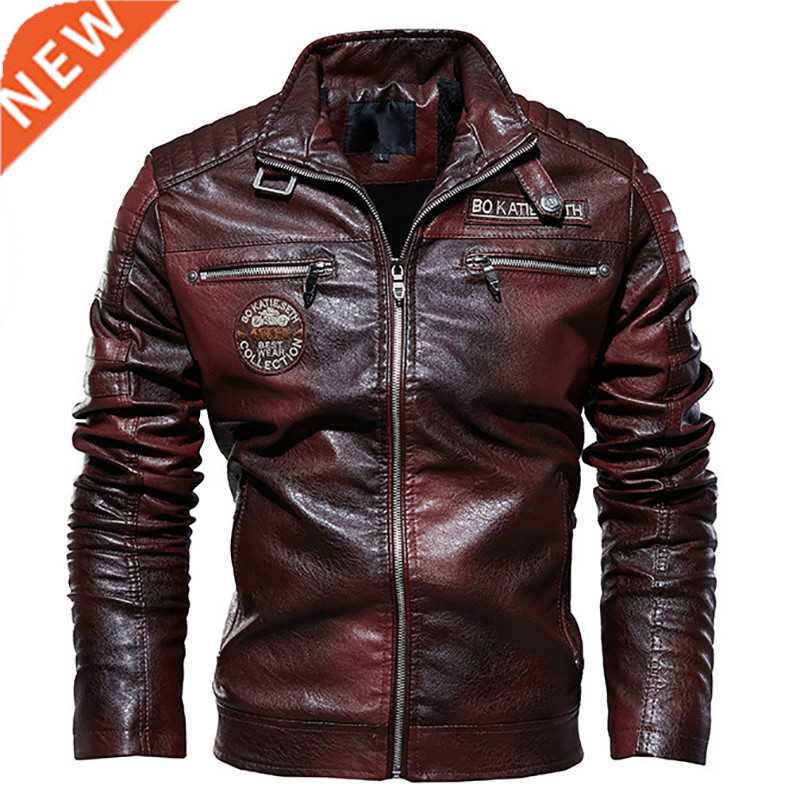Retro Winter Warm Fleece PU Leather Jacket Men Military Tact