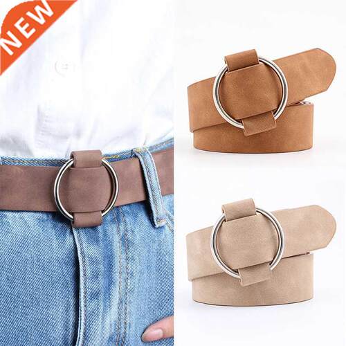 Women Leather Belt Fashion Round Metal Buckle Female Leisure
