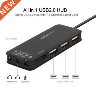 3 Port USB Hub with External 7.1 Channel Sound Card Headset