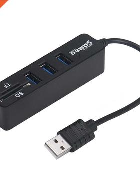 2 in1 Combo USB 2.0 3 Port Splitter HUB+USB Card Reader