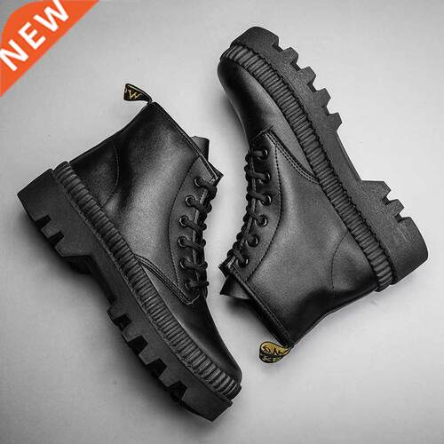 Winter New Black Thick Base Cloth Mid-Top Boots Men Fall Bri
