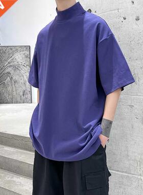 Privathinker 2022 Sreetwear Turtleneck Men Tshirt Solid Col