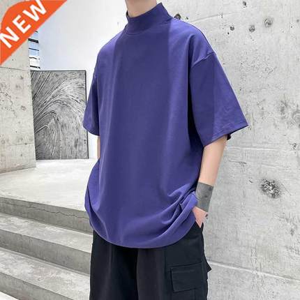 Privathinker 2022 Sreetwear Turtleneck Men Tshirt Solid Col
