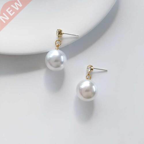 1 Pair Retro Pearl Stud Earrings S925 Needle Women Sweet Big