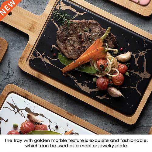 Nordic Marble Texture Golden Printed Plate Ceramic Home