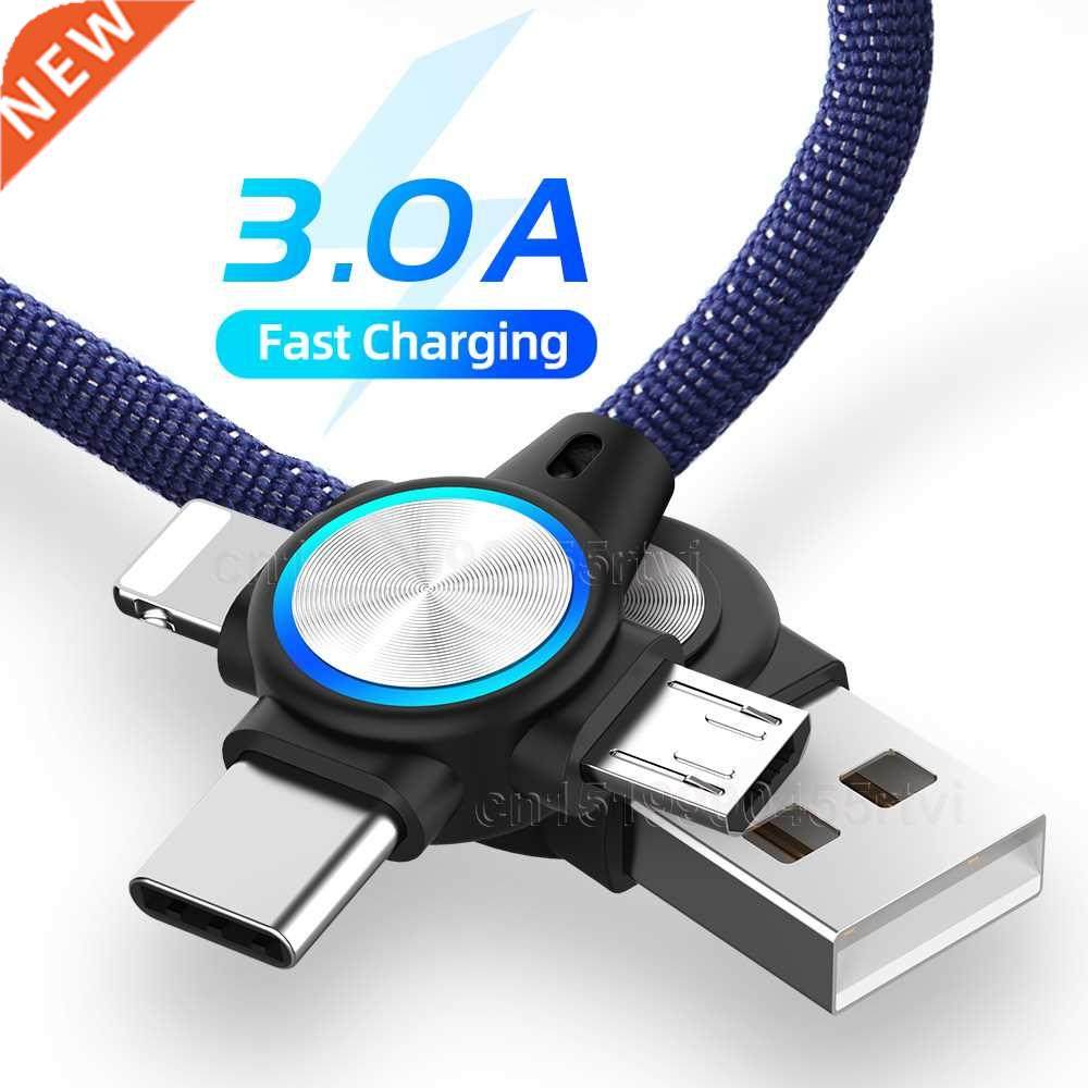 3 in 1 USB Cable for Mobile Phone Micro USB Type C 8 Pin Cha