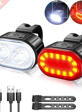 2PCS LED Bike Light Bicycle Front Rear lights USB Charge Hea