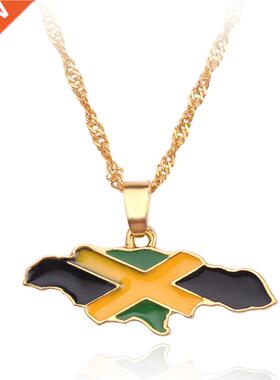 Gothic Necklace Jamaica Map and National Flag Pendant Neckl