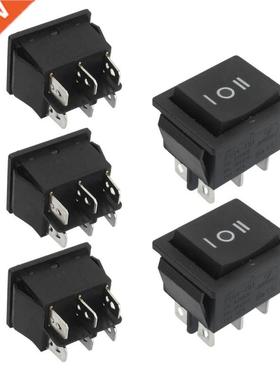 5 Pcs 6 Pin DPDT Black Button On/Off/On Rocker Switch AC 250