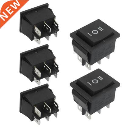 5 Pcs 6 Pin DPDT Black Button On/Off/On Rocker Switch AC 250