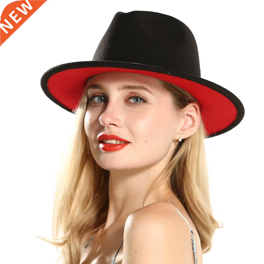 winter fedora hats for women fashion Flat wide Brim Wool Fel