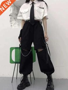 HOUZHOU Gothic Sreetwear Women's Cargo Pants with Chain Punk