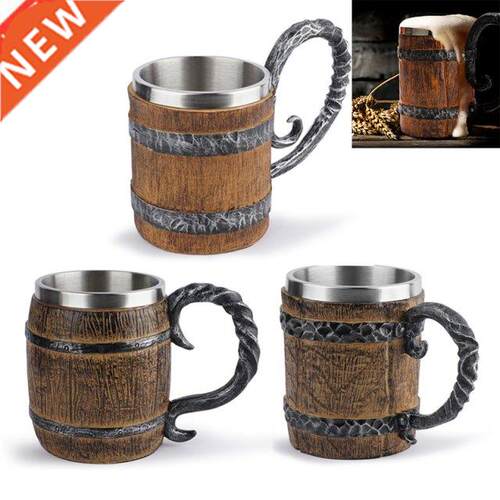 New Retro Horn Skull Resin Beer Mug Stainless Steel 3D Beer