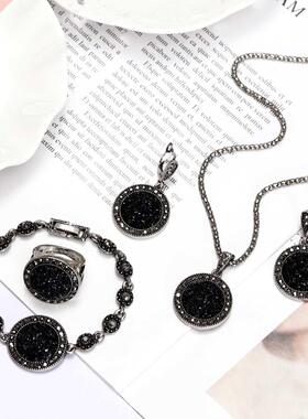 ZOSHI Vintage Silver Color Rhinestone Necklace Earrings Brac