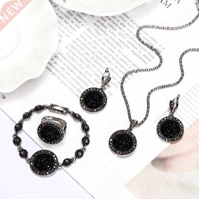 ZOSHI Vintage Silver Color Rhinestone Necklace Earrings Brac