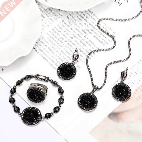 ZOSHI Vintage Silver Color Rhinestone Necklace Earrings Brac