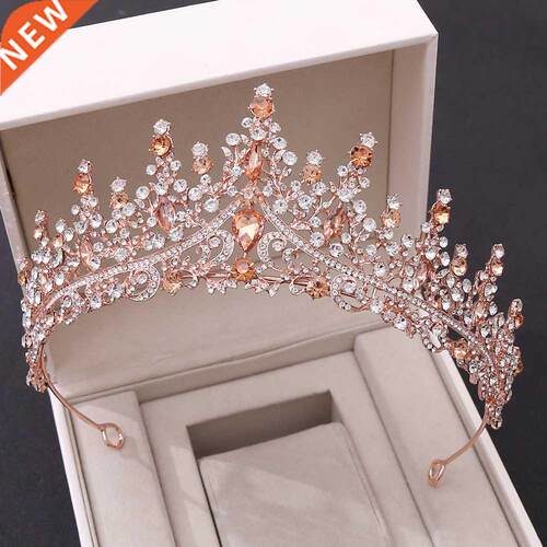 Baroque Retro Rose Gold Peach Crystal Bridal Tiaras Crown Rh