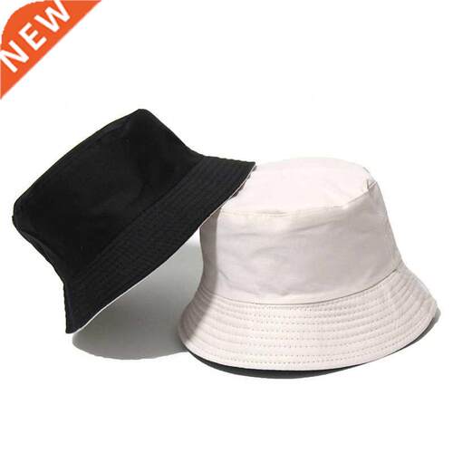 Black Solid Bucket Hat Two side Wear Unisex Bob Caps Hip Ho