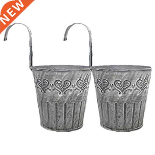 2Pcs Craft Vintage Old Tin Flower Bucket with Hook,