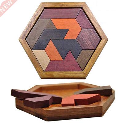 Hexagonal Wooden Geometric Shape Jigsaw Puzzles Chess Game B